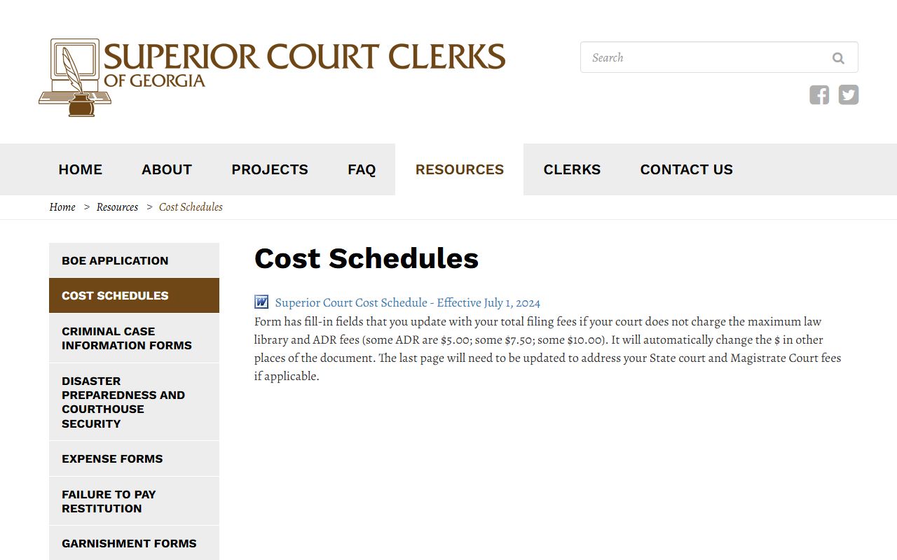 White County Clerk of Court Georgia cost schedules