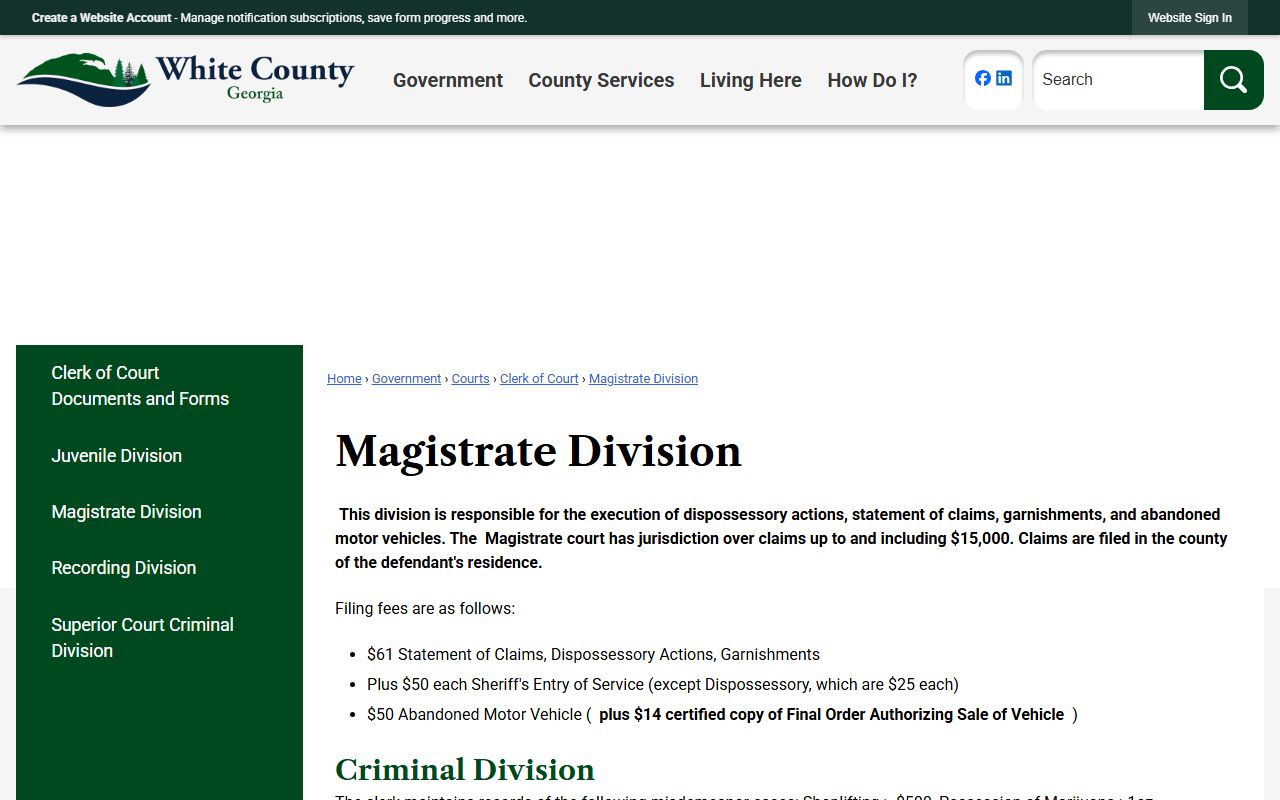 White County court dockets Magistrate Division records