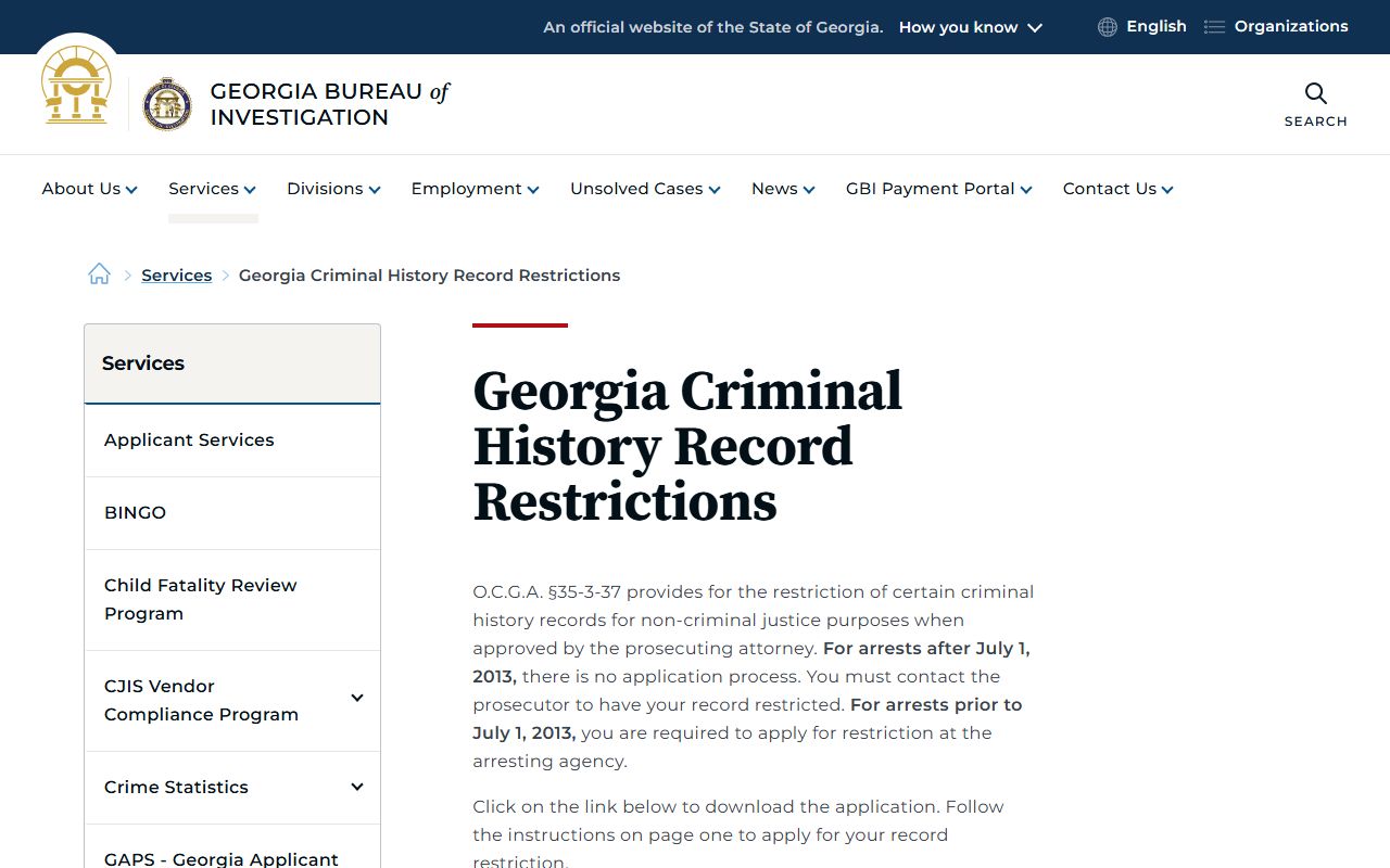 White County criminal court records GBI record restriction information