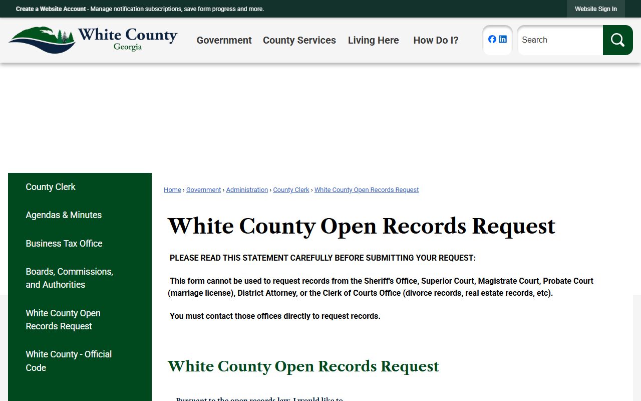 White County court records open records request guidance