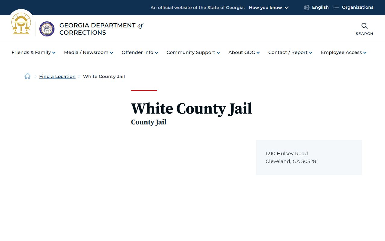White County inmate records GDC White County Jail location page