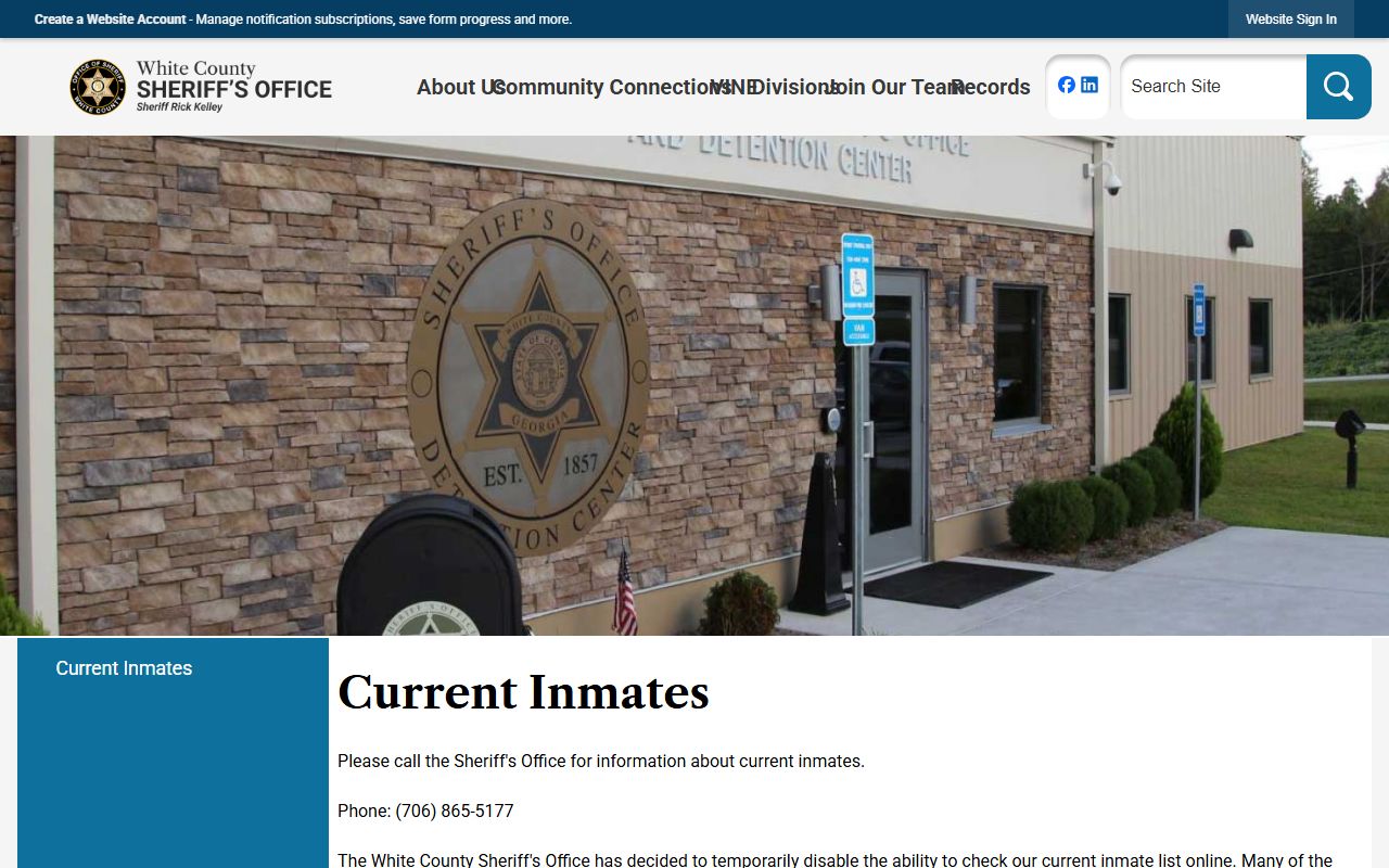 White County inmate records current inmates notice about disabled jail roster