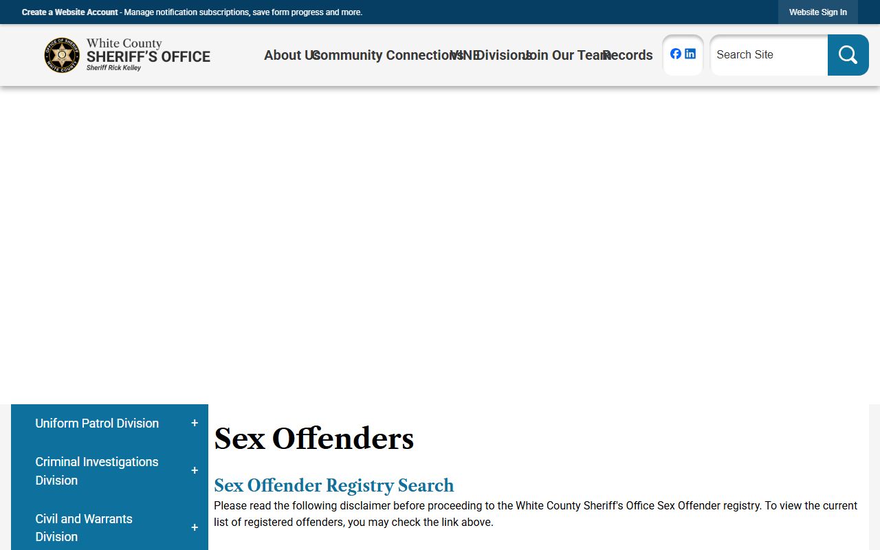 White County inmate records Sheriff's sex offender registry page