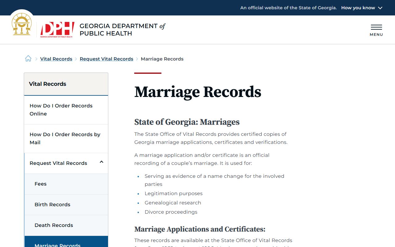 White County marriage and divorce records Georgia DPH marriage records page