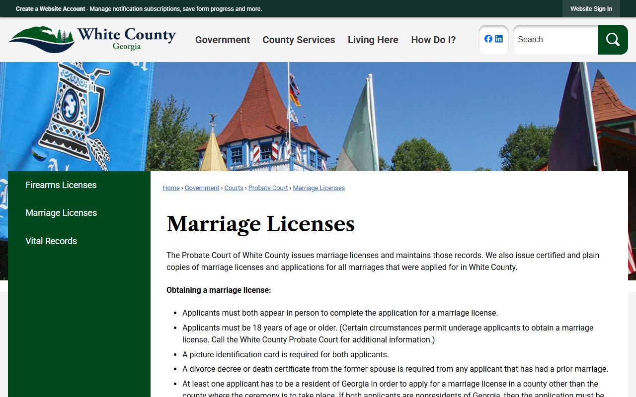 White County marriage and divorce records Probate Court marriage license requirements