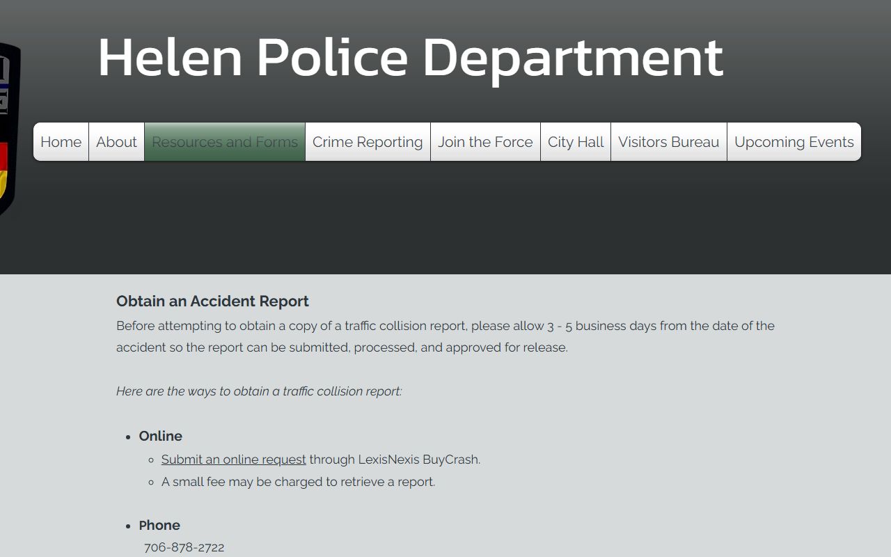 White County traffic court records Helen Police incident and accident report fee