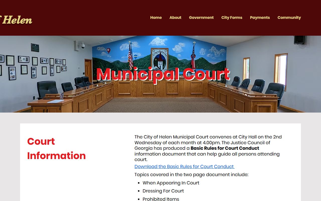 White County warrant records Helen Municipal Court traffic and ordinance payment page