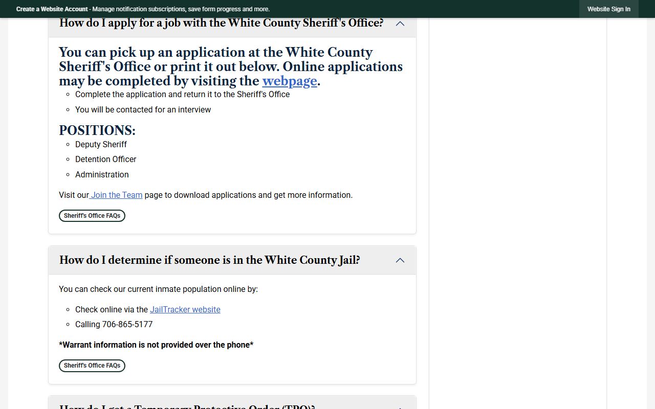 White County warrant records Sheriff FAQ with warrant phone limits
